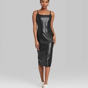 Wild Fable black faux leather midi slip dress